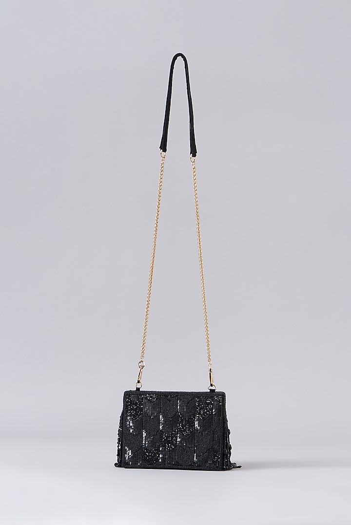 Black Velvet Faux Suede Hand Embroidered Clutch by EENA at