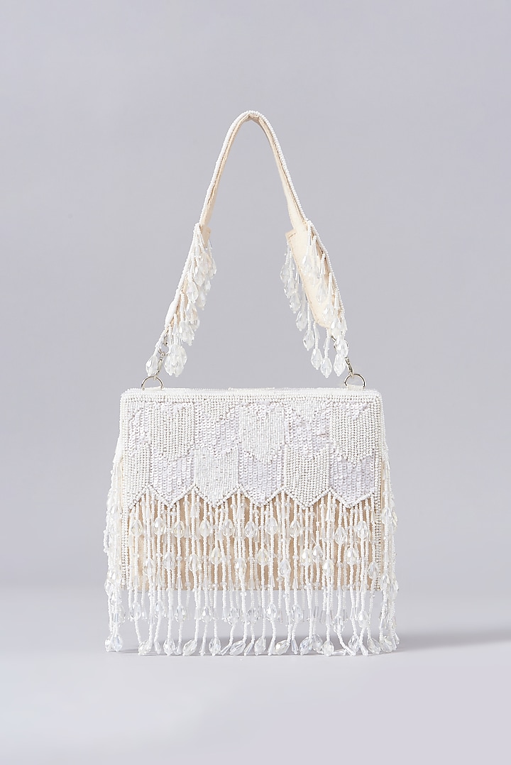 White Velvet & Faux Suede Hand Embroidered Clutch by EENA