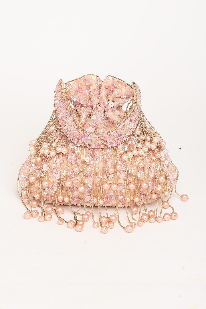 Rosegold Velvet Crystal Embellished Potli Bag by EENA at Pernia's Pop Up Shop