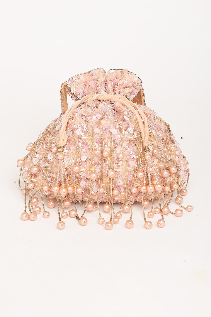 Rosegold Velvet Crystal Embellished Potli Bag by EENA at Pernia's Pop Up Shop