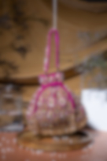 Purple Velvet Pearl Hand Embroidered Potli Bag by EENA at Pernia's Pop Up Shop