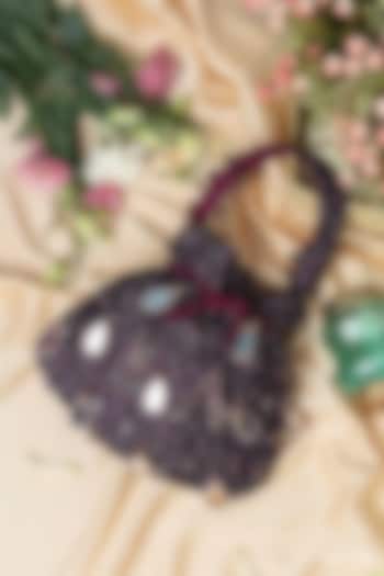 Wine Velvet Mirror Embellished Potli Bag by EENA at Pernia's Pop Up Shop