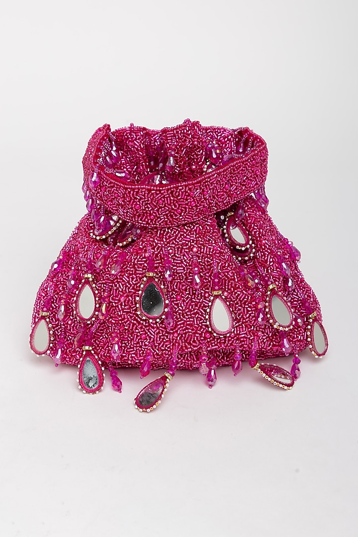 Magenta Velvet Mirror Embellished Potli Bag by EENA at Pernia's Pop Up Shop
