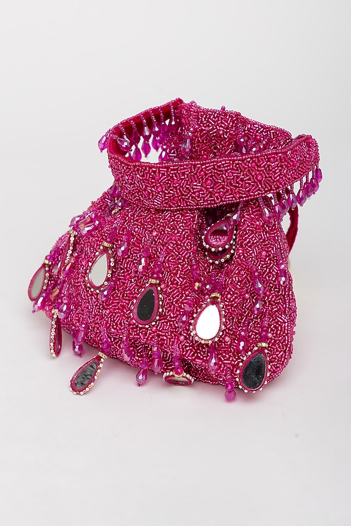 Magenta Velvet Mirror Embellished Potli Bag by EENA at Pernia's Pop Up Shop