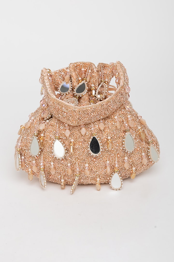 Pink Velvet Mirror Embellished Potli Bag by EENA at Pernia's Pop Up Shop