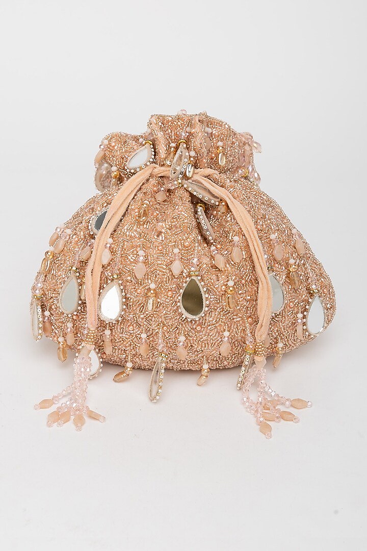 Pink Velvet Mirror Embellished Potli Bag by EENA at Pernia's Pop Up Shop