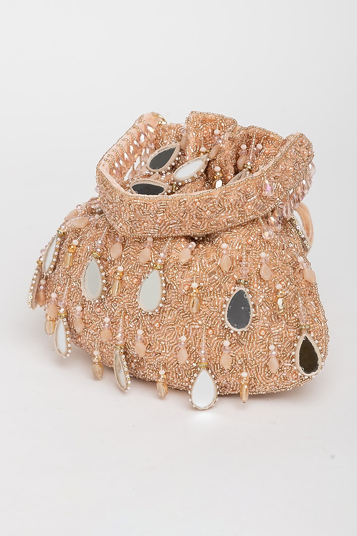 Pink Velvet Mirror Embellished Potli Bag by EENA at Pernia's Pop Up Shop