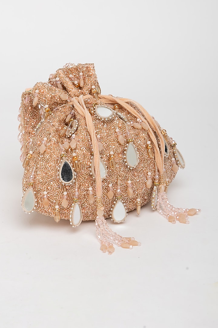 Pink Velvet Mirror Embellished Potli Bag by EENA at Pernia's Pop Up Shop