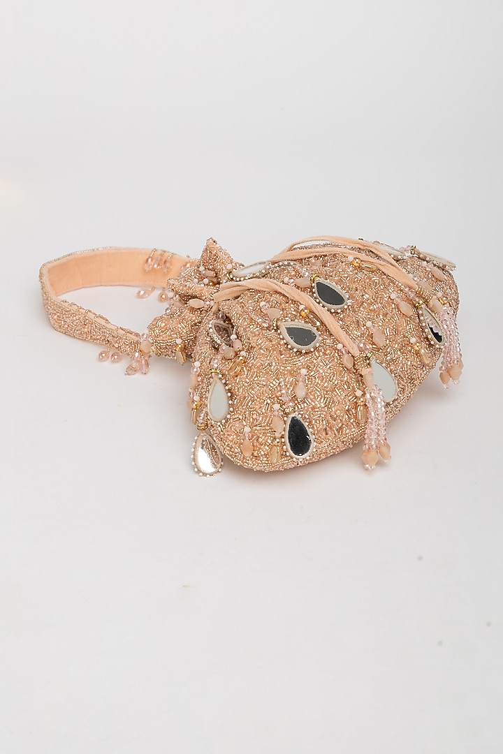 Pink Velvet Mirror Embellished Potli Bag by EENA at Pernia's Pop Up Shop