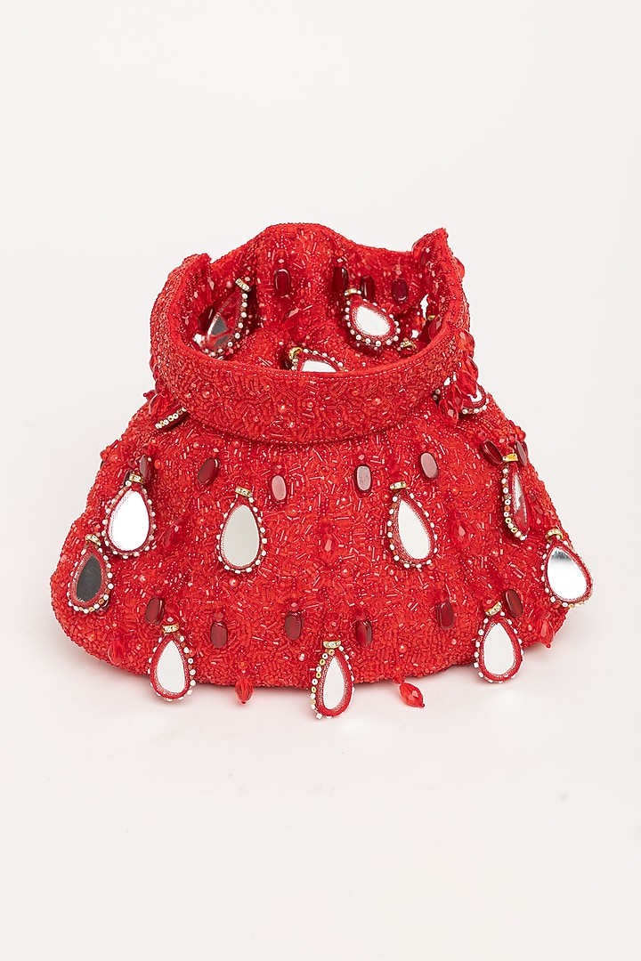 Red Velvet Mirror Embellished Potli Bag by EENA at Pernia's Pop Up Shop