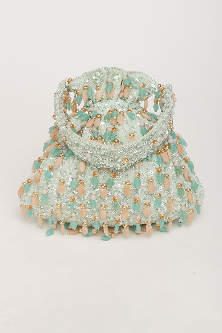Aqua Velvet Beadwork Potli Bag by EENA at Pernia's Pop Up Shop