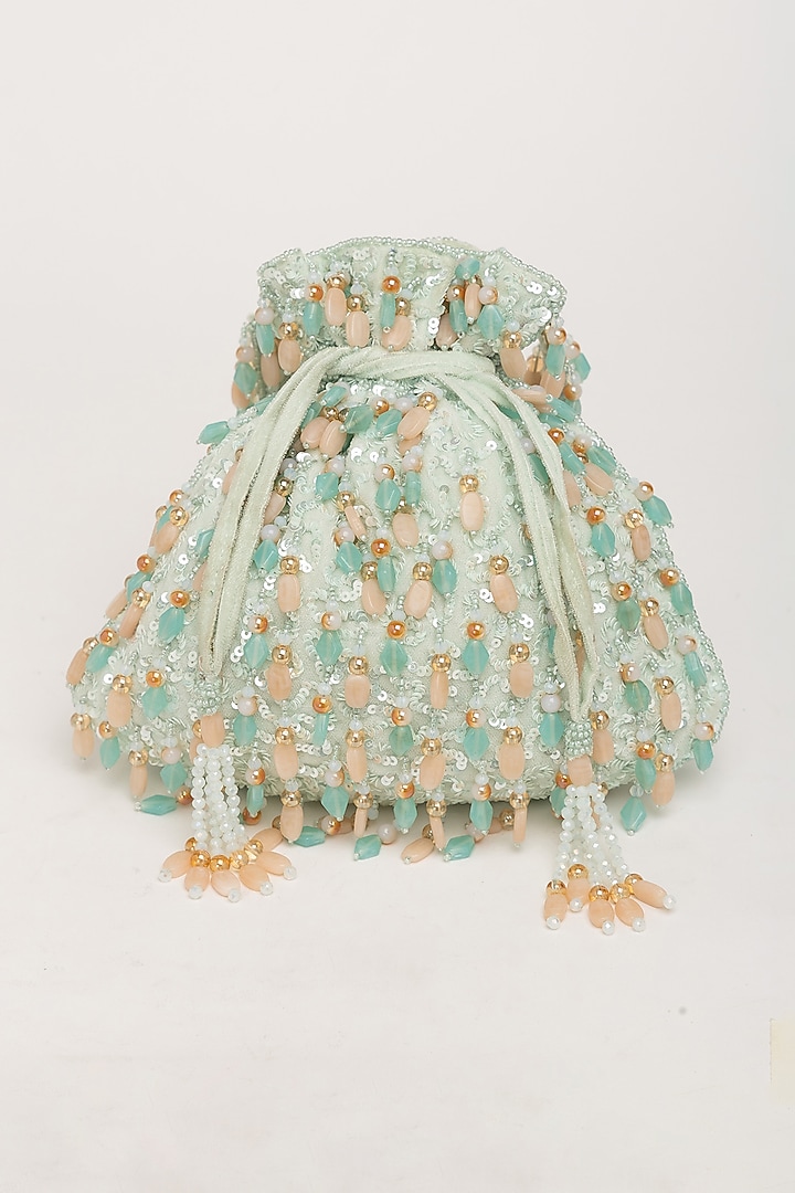 Aqua Velvet Beadwork Potli Bag by EENA at Pernia's Pop Up Shop