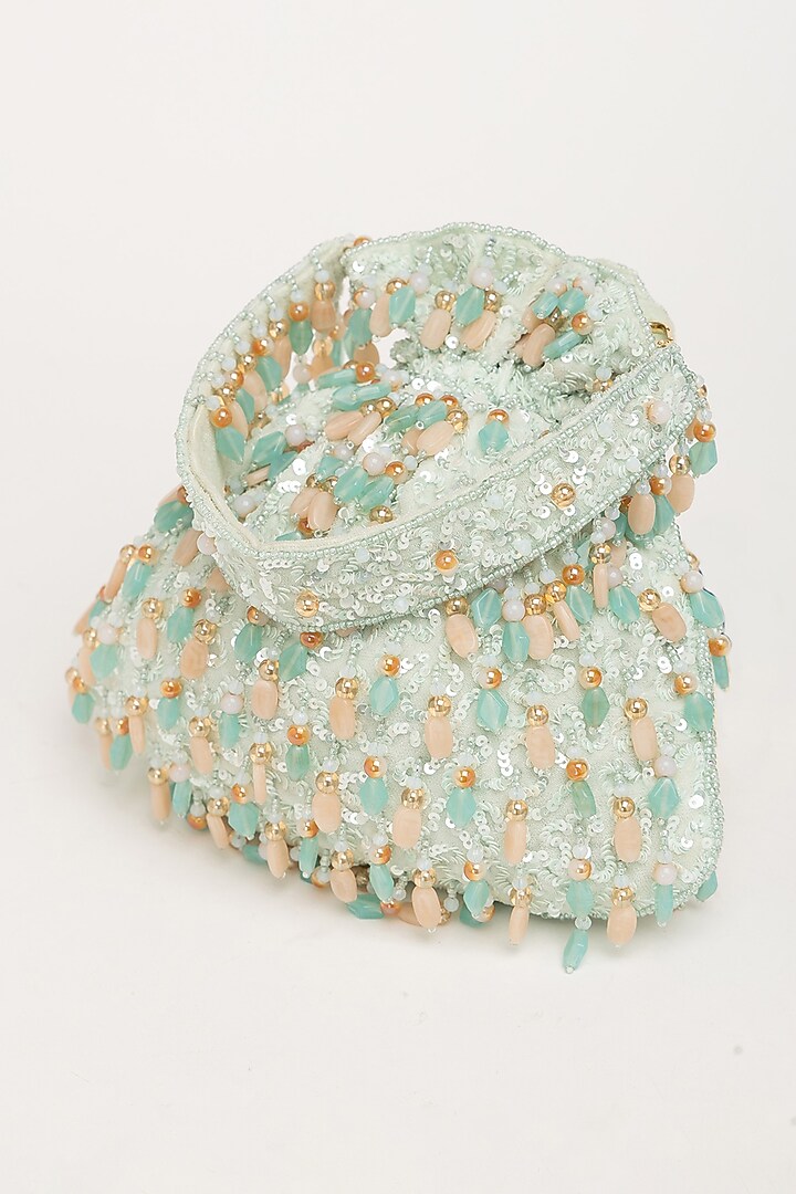 Aqua Velvet Beadwork Potli Bag by EENA at Pernia's Pop Up Shop