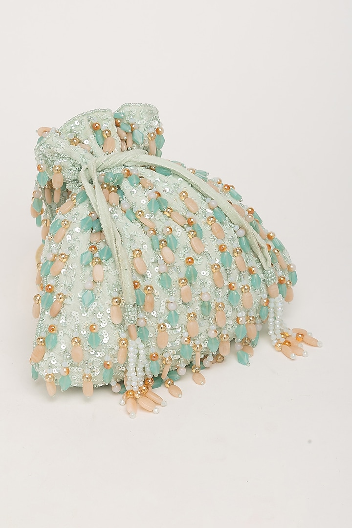 Aqua Velvet Beadwork Potli Bag by EENA at Pernia's Pop Up Shop