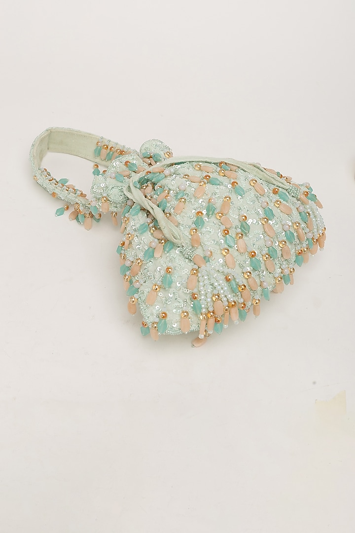 Aqua Velvet Beadwork Potli Bag by EENA at Pernia's Pop Up Shop