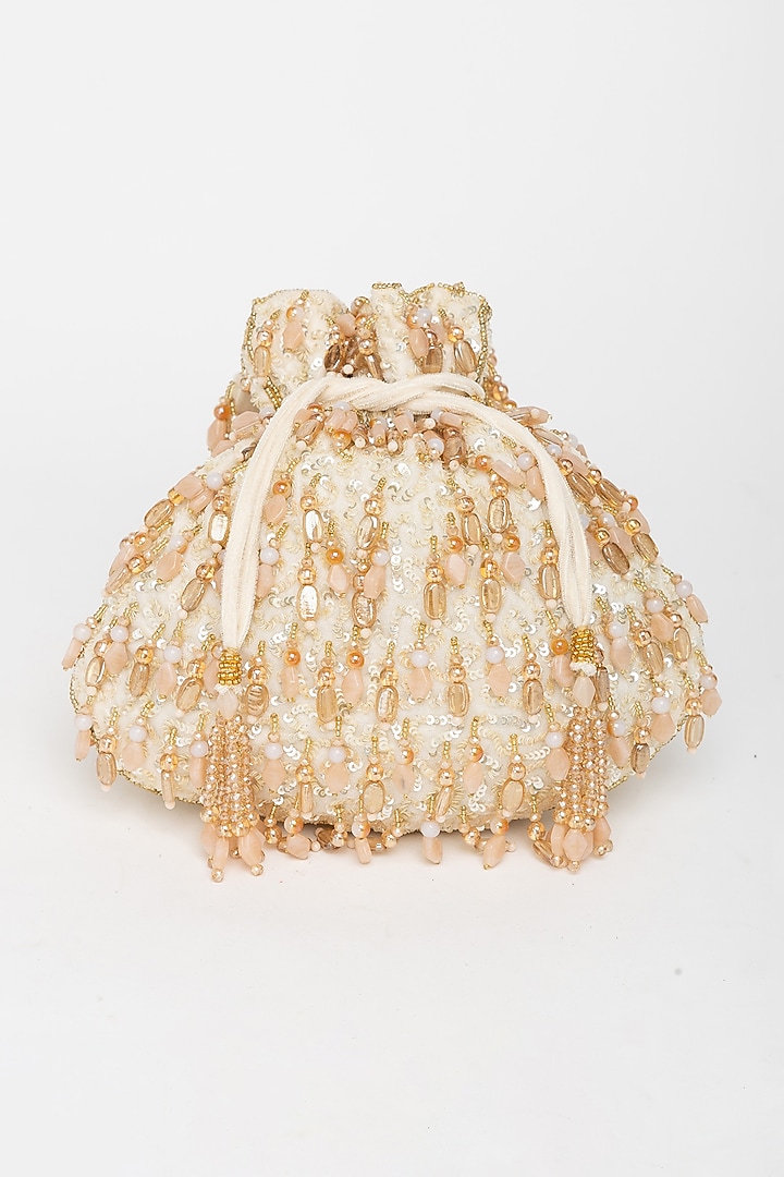 Fawn Gold Velvet Beadwork Potli Bag by EENA at Pernia's Pop Up Shop