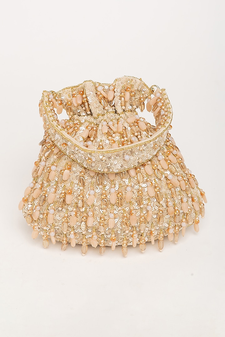 Gold Velvet Beadwork Potli Bag by EENA at Pernia's Pop Up Shop