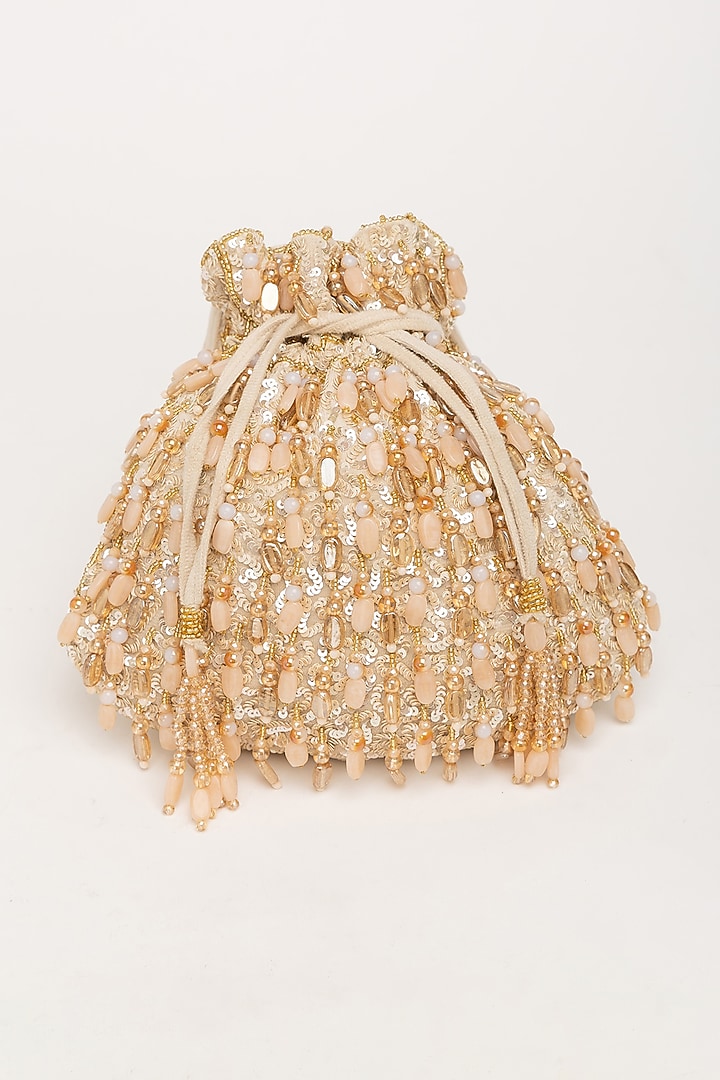 Gold Velvet Beadwork Potli Bag by EENA at Pernia's Pop Up Shop