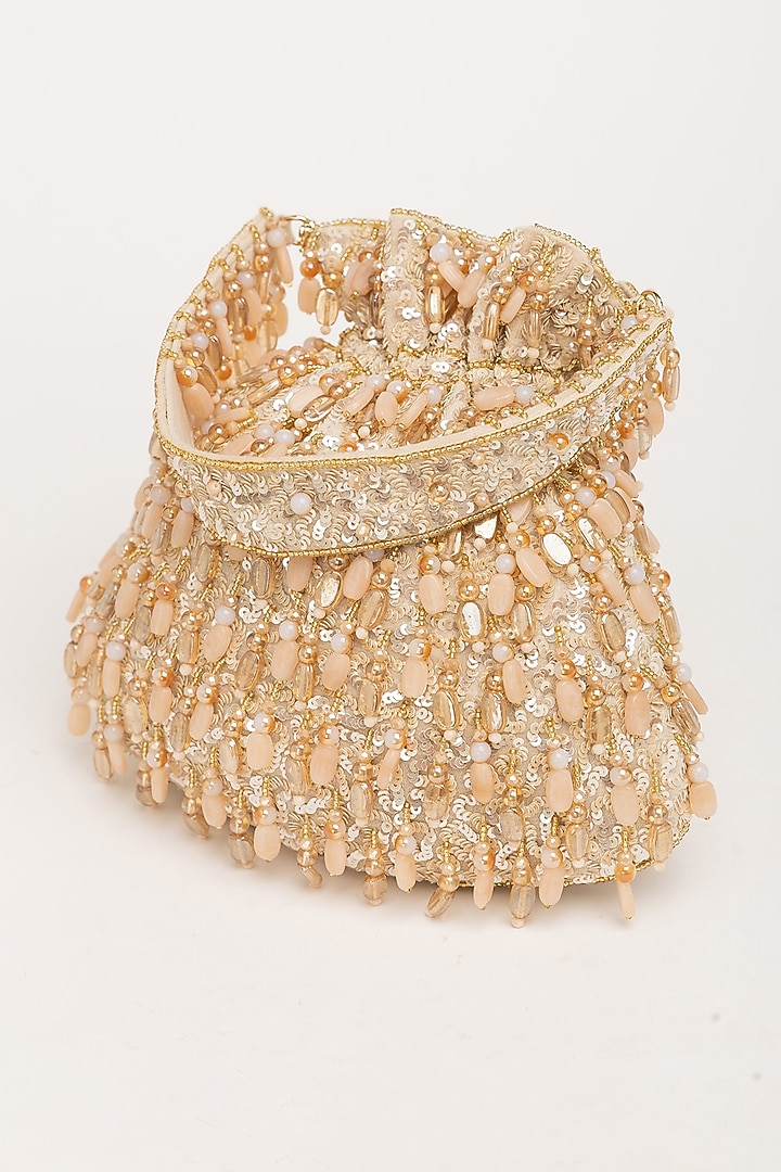 Gold Velvet Beadwork Potli Bag by EENA at Pernia's Pop Up Shop