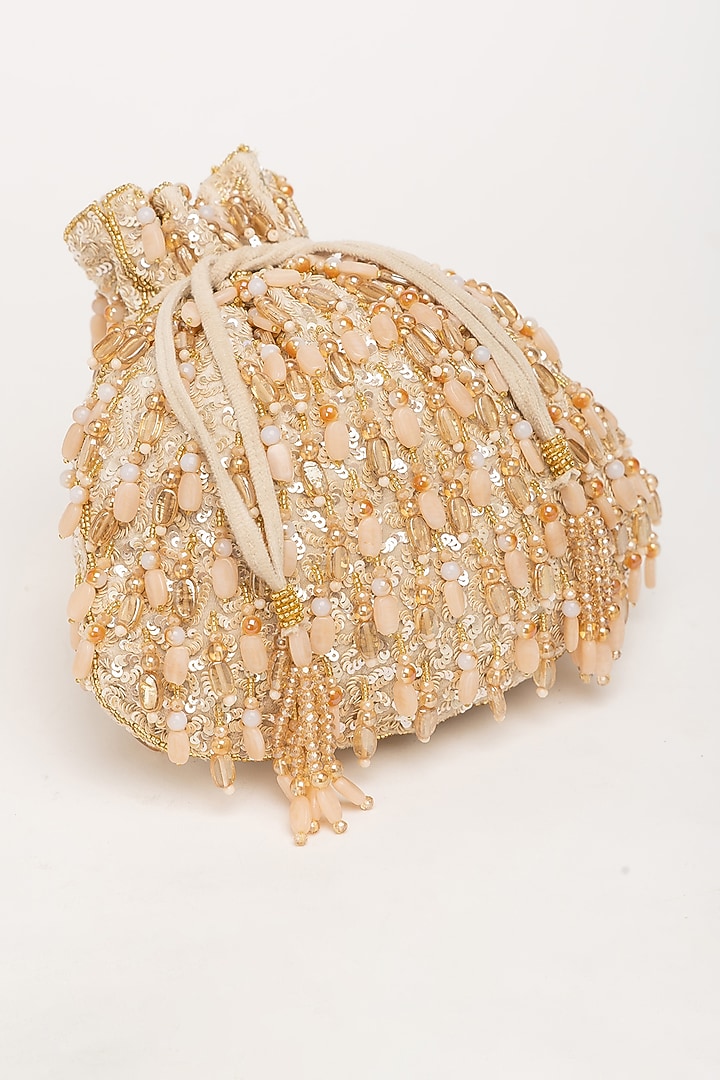 Gold Velvet Beadwork Potli Bag by EENA at Pernia's Pop Up Shop