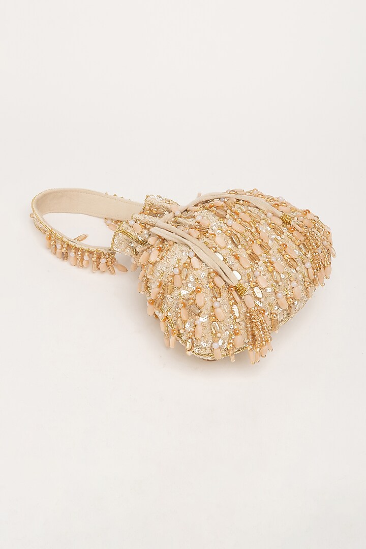 Gold Velvet Beadwork Potli Bag by EENA at Pernia's Pop Up Shop