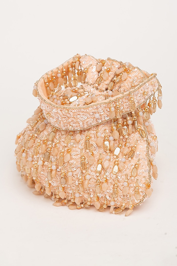 Pink Velvet Beadwork Potli Bag by EENA at Pernia's Pop Up Shop