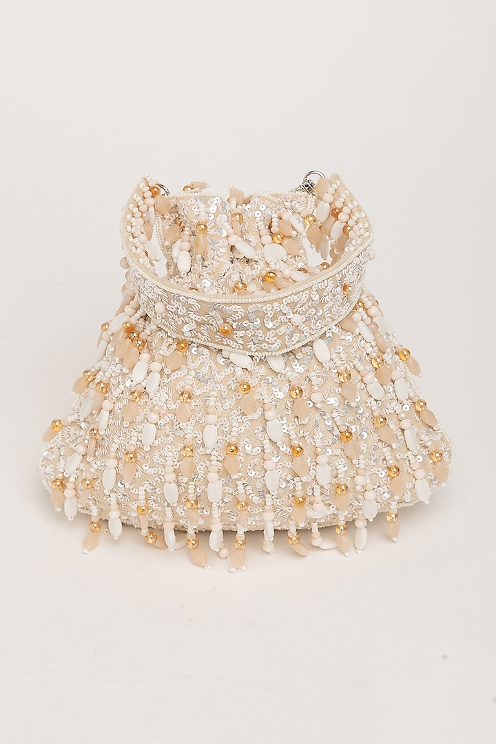 White Velvet Beadwork Potli Bag by EENA at Pernia's Pop Up Shop