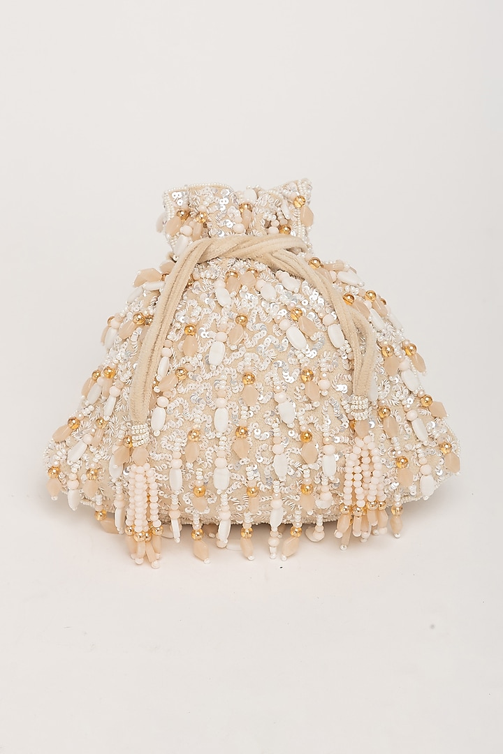 White Velvet Beadwork Potli Bag by EENA at Pernia's Pop Up Shop