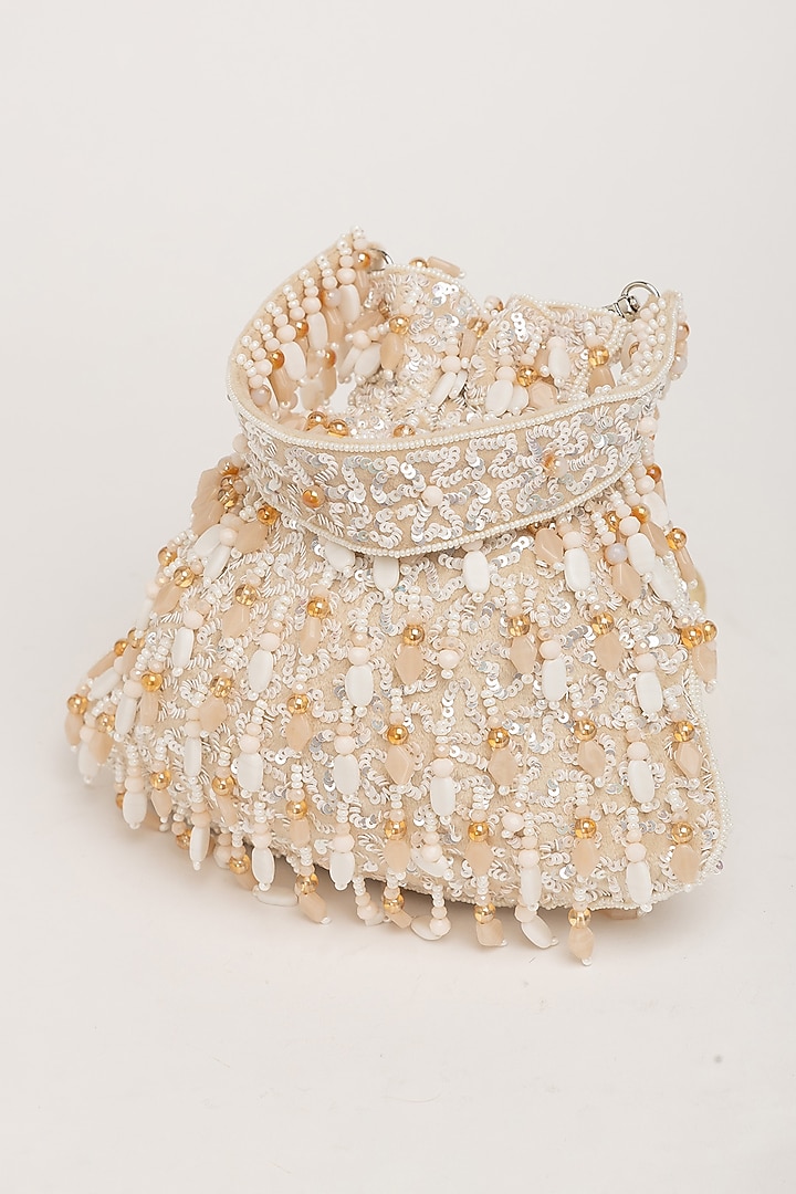 White Velvet Beadwork Potli Bag by EENA at Pernia's Pop Up Shop