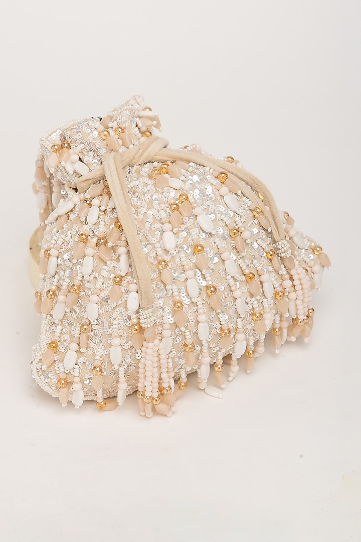 White Velvet Beadwork Potli Bag by EENA at Pernia's Pop Up Shop