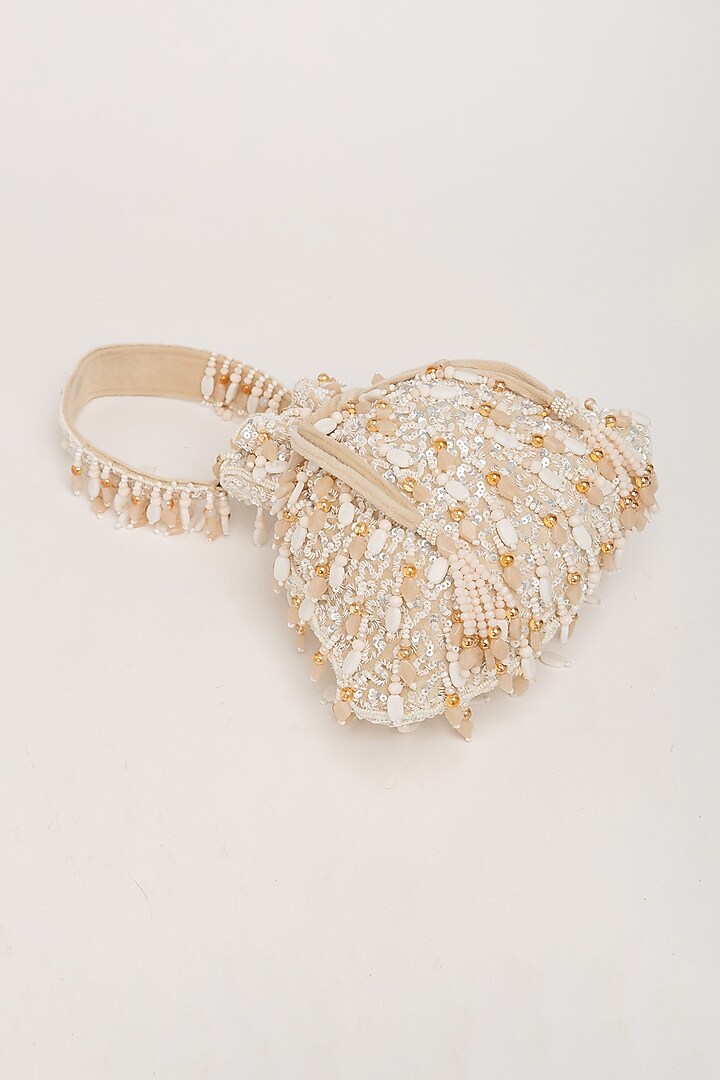 White Velvet Beadwork Potli Bag by EENA at Pernia's Pop Up Shop