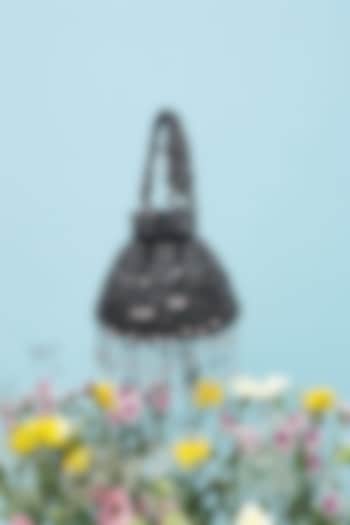 Black Velvet Crystal Embellished Potli Bag by EENA at Pernia's Pop Up Shop