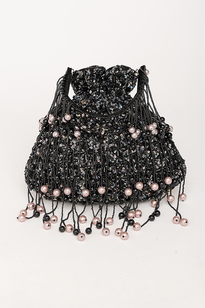 Black Velvet Crystal Embellished Potli Bag by EENA at Pernia's Pop Up Shop