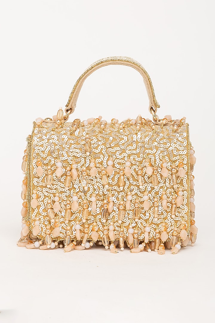 Beige Velvet Crystal Embellished Clutch by EENA at Pernia's Pop Up Shop
