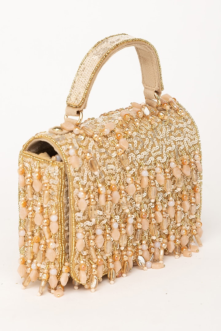 Beige Velvet Crystal Embellished Clutch by EENA at Pernia's Pop Up Shop