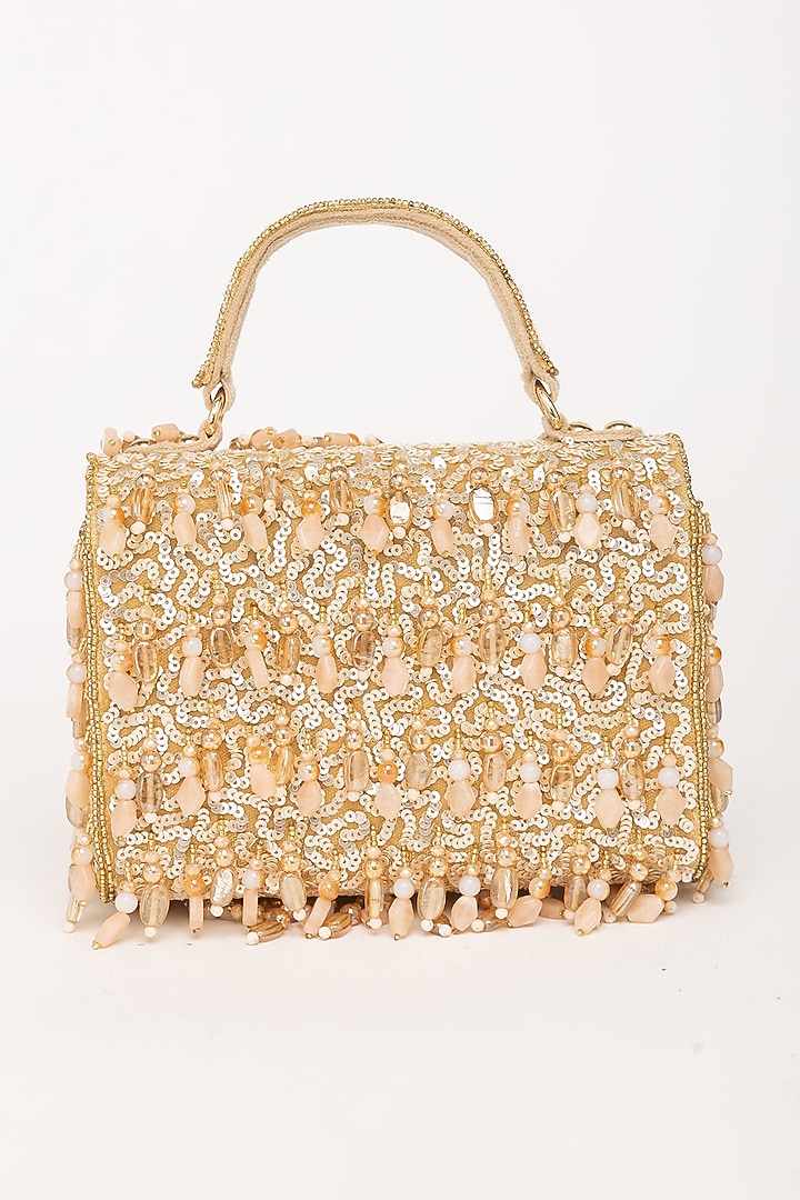 Beige Velvet Crystal Embellished Clutch by EENA at Pernia's Pop Up Shop