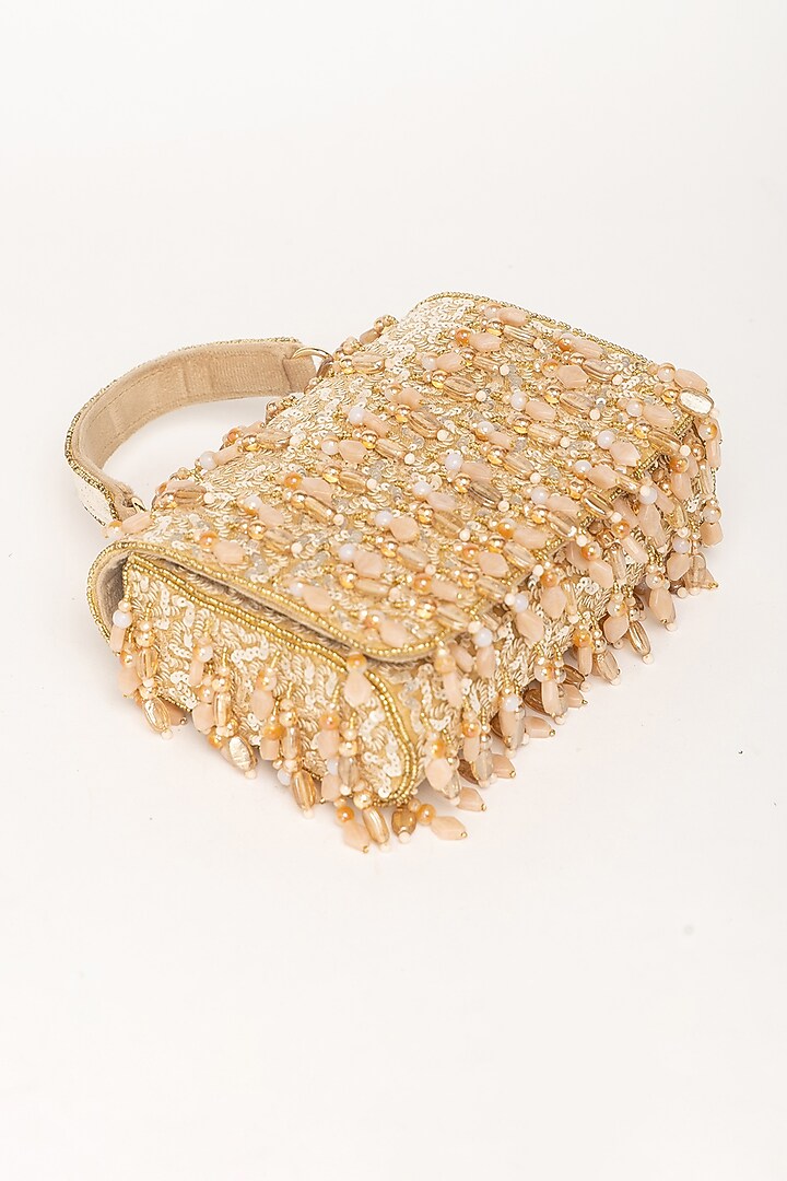 Beige Velvet Crystal Embellished Clutch by EENA at Pernia's Pop Up Shop
