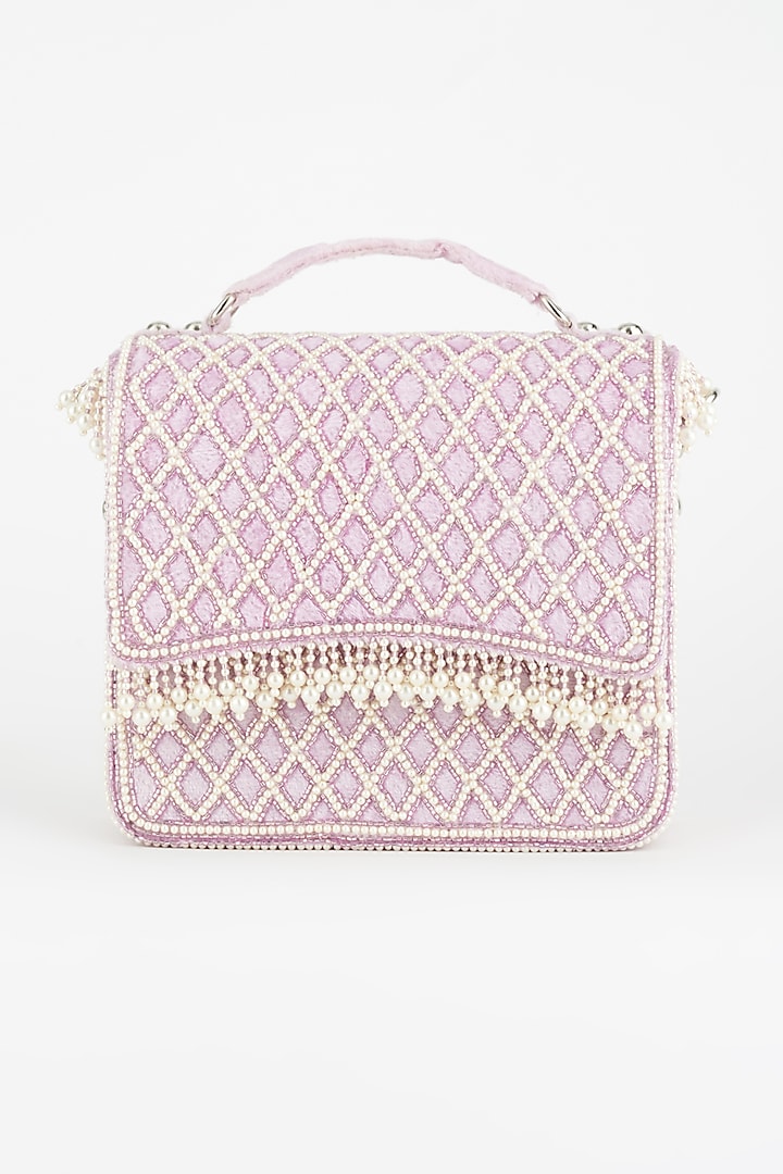 Lavender Embroidered Flap Box Clutch by EENA