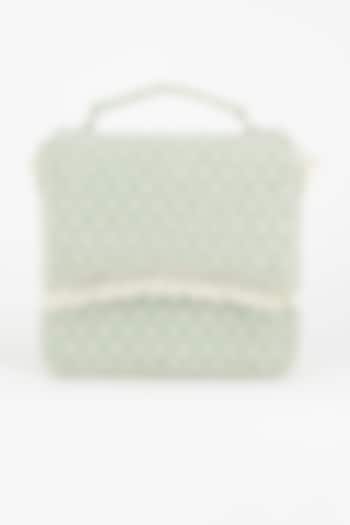 Moss Green Embroidered Flap Box Clutch by EENA