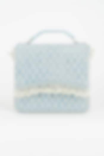 Aqua Blue Embroidered Flap Box Clutch by EENA