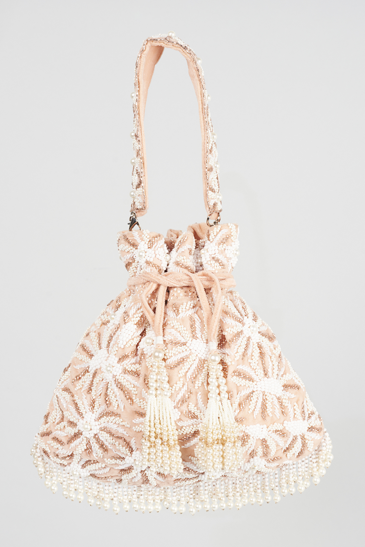 Pink Velvet Embellished Potli by EENA