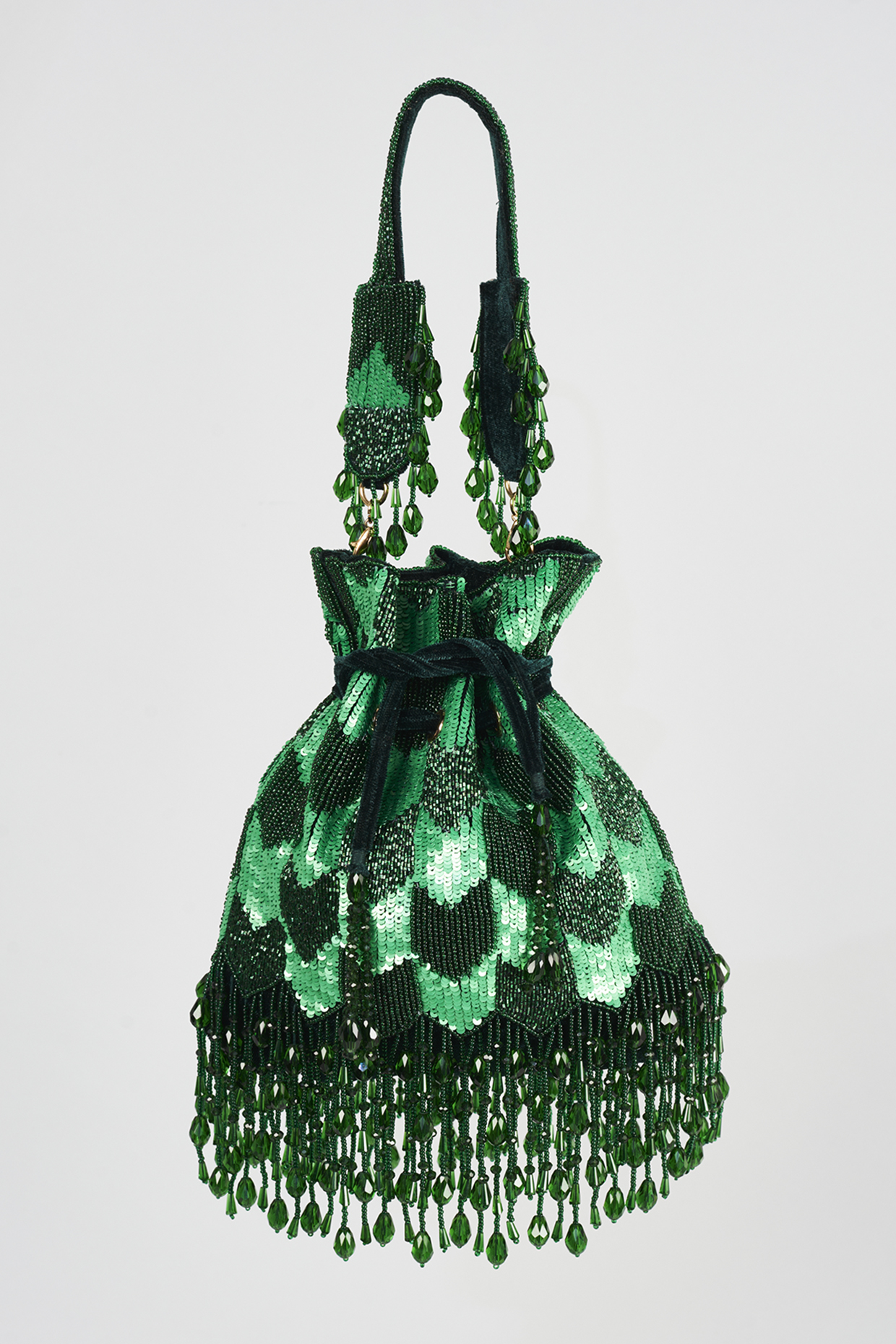 Green Velvet Hand Embroidered Potli by EENA