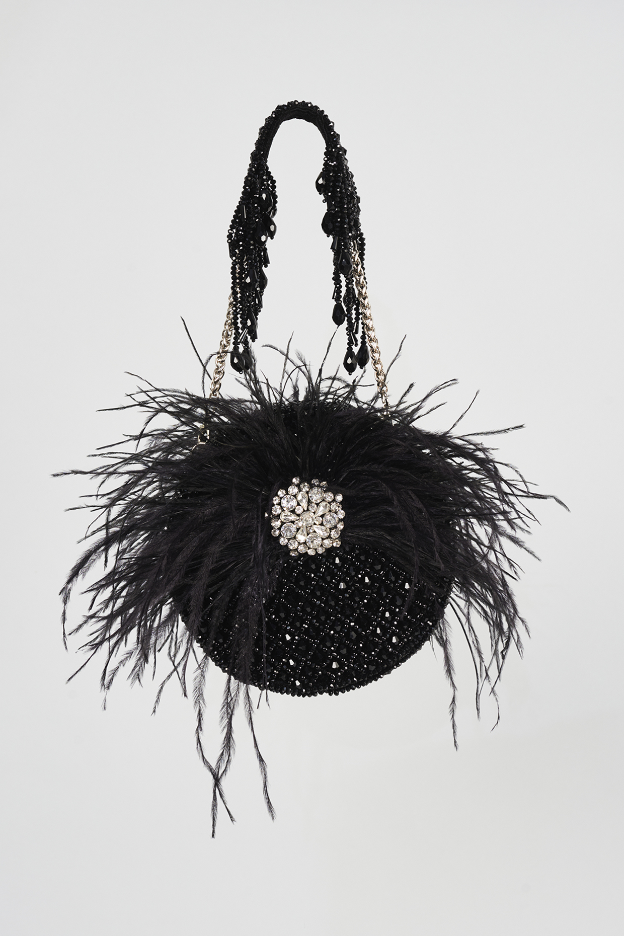 Black Velvet & Faux Fur Embellished Circular Clutch by EENA