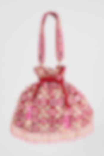 Pink Velvet Crystal Embellished Potli by EENA