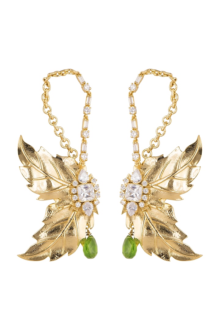 Gold Finish White & Parrot Green Earrings by AETEE