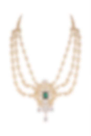 Gold Finish Cz Necklace With White & Green Stones by AETEE