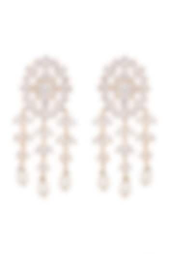 Gold Finish Pearl Drop Earrings by AETEE