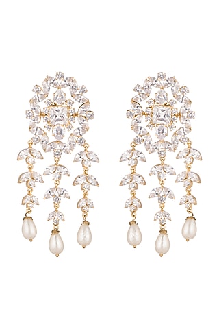 Gold Finish Pearl Drop Earrings by AETEE