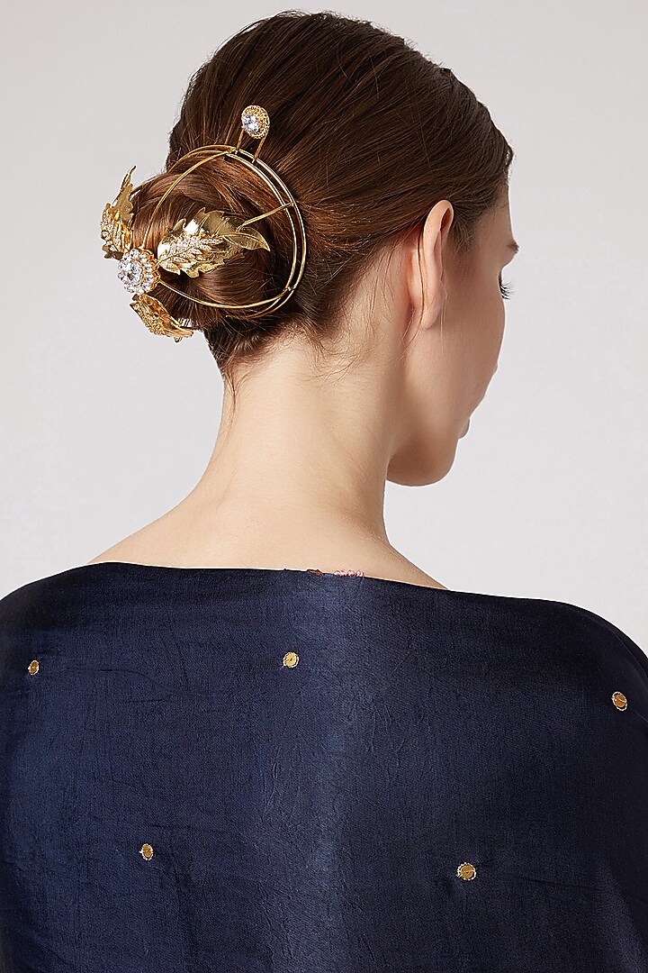 Gold Finish Cz Hair Bun by AETEE at Pernia's Pop Up Shop