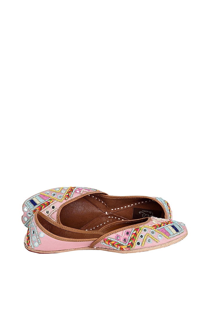 Multi-Colored Leather Embroidered Juttis by EHZI